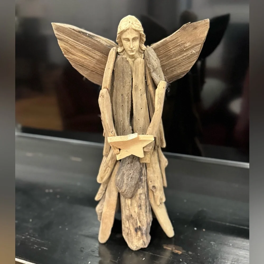Handmade Driftwood Angel: Beach Decor, Nativity Angel Statue